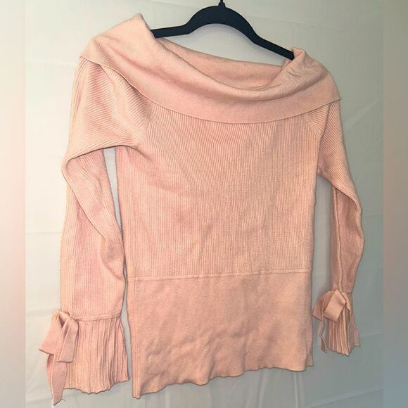 NWT 7th Avenue NY & Co. Blush Pink Cowl Neck 3/4 Tie Sleeve Sweater - Picture 1 of 7